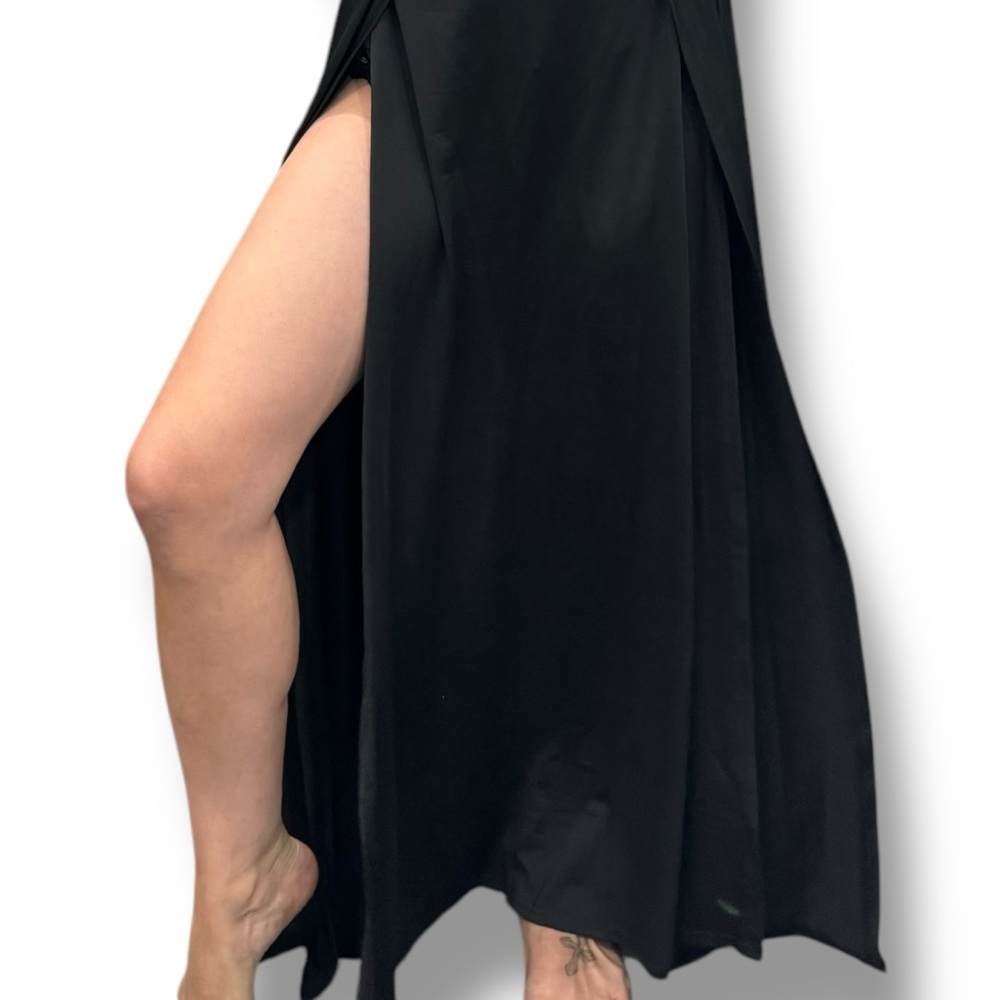 Elegant Black Wrap Slip Dress Side Slits cutout dress Size Medium - Picture 8 of 8